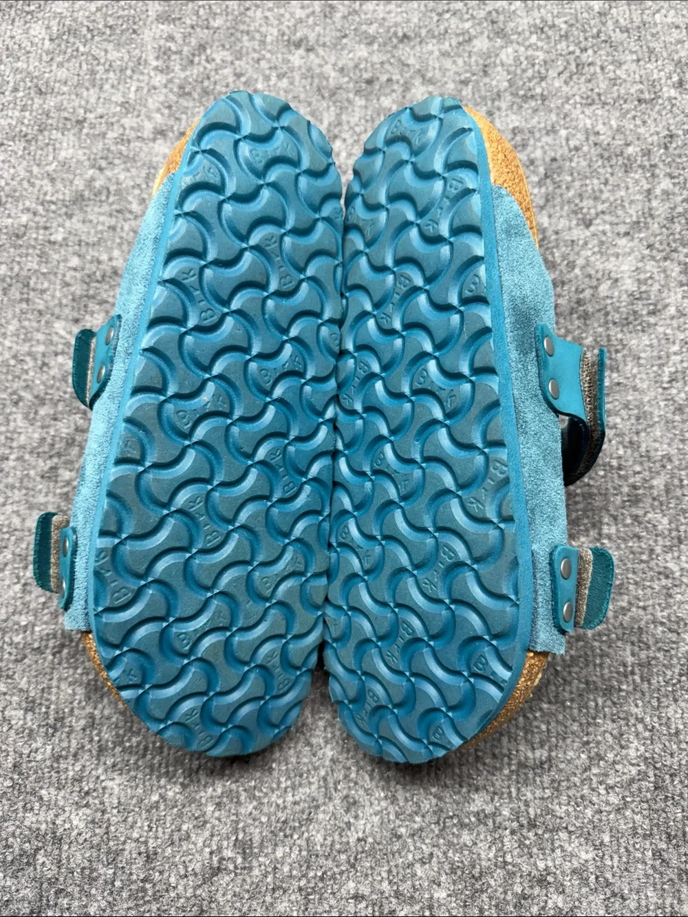 Birkenstock  Double-Strap Nubuck-Suede Deep Turquoise Leather Slide Sandals